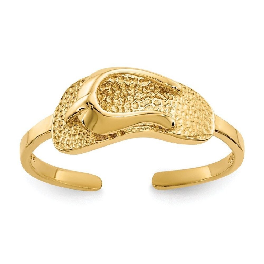 14k Yellow Gold Solid Toe Ring Sandal Adjustable - image 1